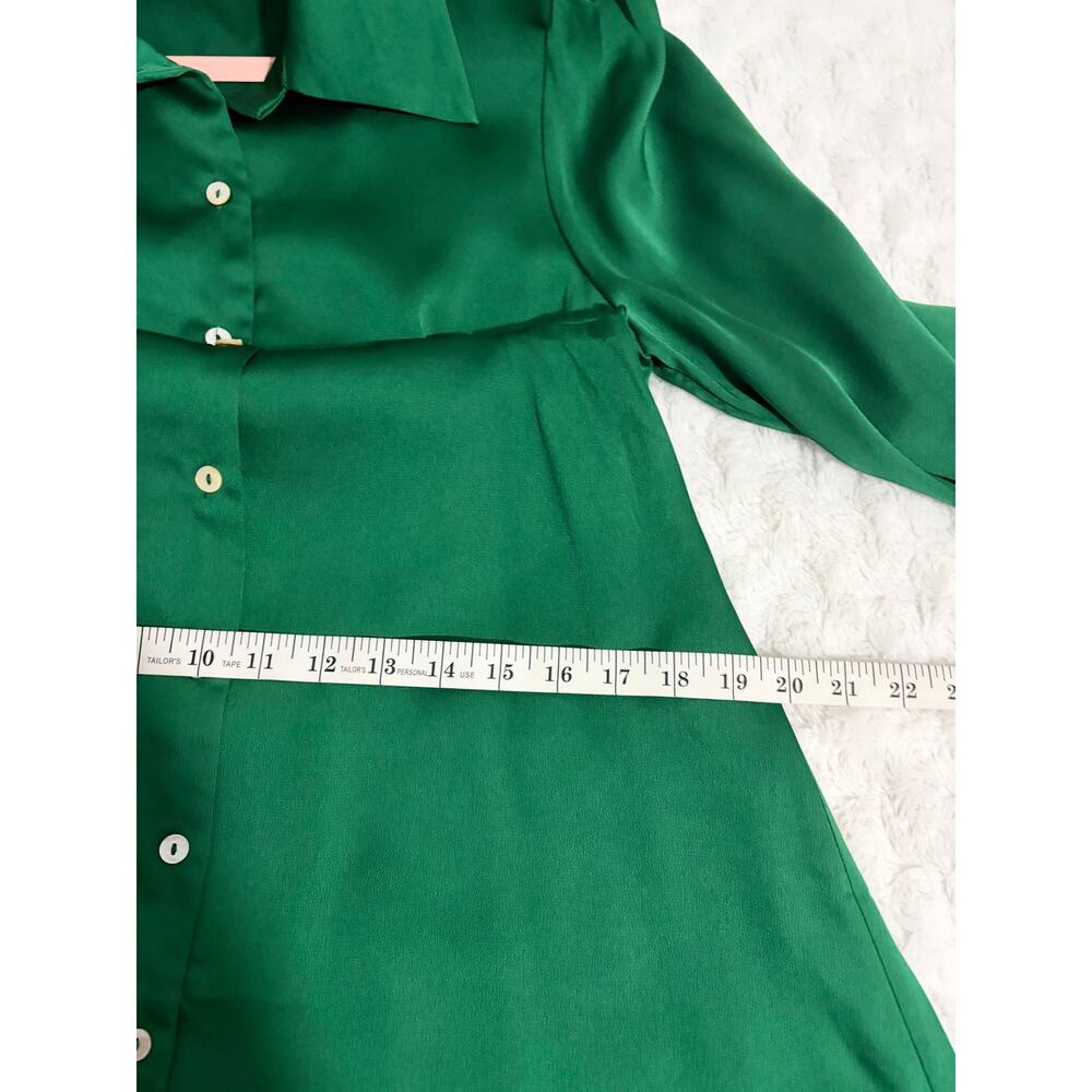 Modcloth Gilli Green Satin Long Sleeve Button-down Party A-line Dress M - Picture 9 of 9